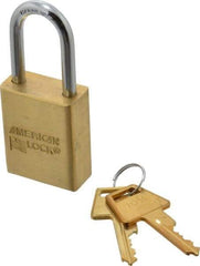 American Lock - 1-1/2" Shackle Clearance, Keyed Different A5531 Padlock - 1/4" Shackle Diam, Steel & Brass, with Solid Extruded Brass Finish - Exact Tool & Supply