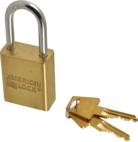 American Lock - 1-1/2" Shackle Clearance, Keyed Alike A5531 Padlock - 1/4" Shackle Diam, Steel & Brass, with Solid Extruded Brass Finish - Exact Tool & Supply