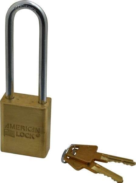 American Lock - 3" Shackle Clearance, Keyed Different A5532 Padlock - 1/4" Shackle Diam, Steel & Brass, with Solid Extruded Brass Finish - Exact Tool & Supply