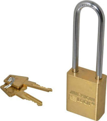 American Lock - 3" Shackle Clearance, Keyed Alike A5532 Padlock - 1/4" Shackle Diam, Steel & Brass, with Solid Extruded Brass Finish - Exact Tool & Supply