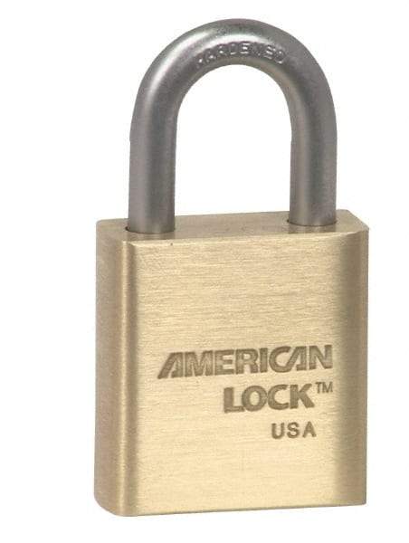 American Lock - 1-1/16" Shackle Clearance, Keyed Alike A5560 Padlock - 5/16" Shackle Diam, Steel & Brass, with Solid Extruded Brass Finish - Exact Tool & Supply