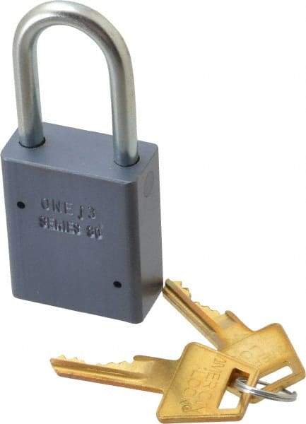American Lock - 1-1/2" Shackle Clearance, Keyed Alike A31 Padlock - 1/4" Shackle Diam, Aluminum, with Solid Aluminum Finish - Exact Tool & Supply
