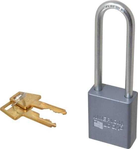 American Lock - 3" Shackle Clearance, Keyed Different A32 Padlock - 1/4" Shackle Diam, Aluminum, with Solid Aluminum Finish - Exact Tool & Supply