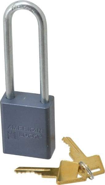 American Lock - 3" Shackle Clearance, Keyed Alike A32 Padlock - 1/4" Shackle Diam, Aluminum, with Solid Aluminum Finish - Exact Tool & Supply