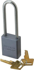 American Lock - 3" Shackle Clearance, Keyed Alike A32 Padlock - 1/4" Shackle Diam, Aluminum, with Solid Aluminum Finish - Exact Tool & Supply