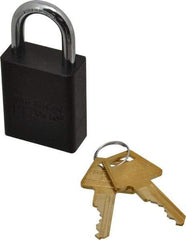 American Lock - Keyed Different Conductive Lockout Padlock - 1" Shackle Clearance, 1/4" Shackle Diam, 1.8" Body Height x 1-1/2" Body Width, Black, 5 Pins - Exact Tool & Supply