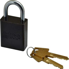 American Lock - Keyed Alike Conductive Lockout Padlock - 1" Shackle Clearance, 1/4" Shackle Diam, 1.8" Body Height x 1-1/2" Body Width, Black, 5 Pins - Exact Tool & Supply