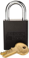 American Lock - Keyed Alike Conductive Lockout Padlock - 1" Shackle Clearance, 1/4" Shackle Diam, 1.8" Body Height x 1-1/2" Body Width, Black, 5 Pins - Exact Tool & Supply