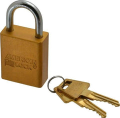 American Lock - Keyed Alike Conductive Lockout Padlock - 1" Shackle Clearance, 1/4" Shackle Diam, 1.8" Body Height x 1-1/2" Body Width, Yellow, 5 Pins - Exact Tool & Supply