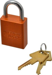 American Lock - Keyed Alike Conductive Lockout Padlock - 1" Shackle Clearance, 1/4" Shackle Diam, 1.8" Body Height x 1-1/2" Body Width, Orange, 5 Pins - Exact Tool & Supply