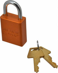 American Lock - Keyed Alike Conductive Lockout Padlock - 1" Shackle Clearance, 1/4" Shackle Diam, 1.8" Body Height x 1-1/2" Body Width, Orange, 5 Pins - Exact Tool & Supply