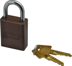 American Lock - Keyed Alike Conductive Lockout Padlock - 1" Shackle Clearance, 1/4" Shackle Diam, 1.8" Body Height x 1-1/2" Body Width, Brown, 5 Pins - Exact Tool & Supply