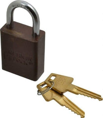 American Lock - Keyed Alike Conductive Lockout Padlock - 1" Shackle Clearance, 1/4" Shackle Diam, 1.8" Body Height x 1-1/2" Body Width, Brown, 5 Pins - Exact Tool & Supply