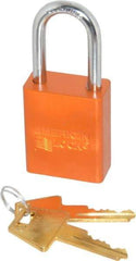 American Lock - Keyed Alike Conductive Lockout Padlock - 1-1/2" Shackle Clearance, 1/4" Shackle Diam, 1.8" Body Height x 1-1/2" Body Width, Orange, 5 Pins - Exact Tool & Supply