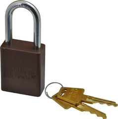 American Lock - Keyed Different Conductive Lockout Padlock - 1-1/2" Shackle Clearance, 1/4" Shackle Diam, 1.8" Body Height x 1-1/2" Body Width, Brown, 5 Pins - Exact Tool & Supply