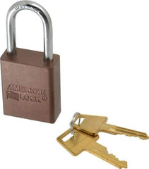 American Lock - Keyed Alike Conductive Lockout Padlock - 1-1/2" Shackle Clearance, 1/4" Shackle Diam, 1.8" Body Height x 1-1/2" Body Width, Brown, 5 Pins - Exact Tool & Supply