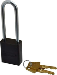 American Lock - Keyed Alike Conductive Lockout Padlock - 3" Shackle Clearance, 1/4" Shackle Diam, 1.8" Body Height x 1-1/2" Body Width, Black, 5 Pins - Exact Tool & Supply