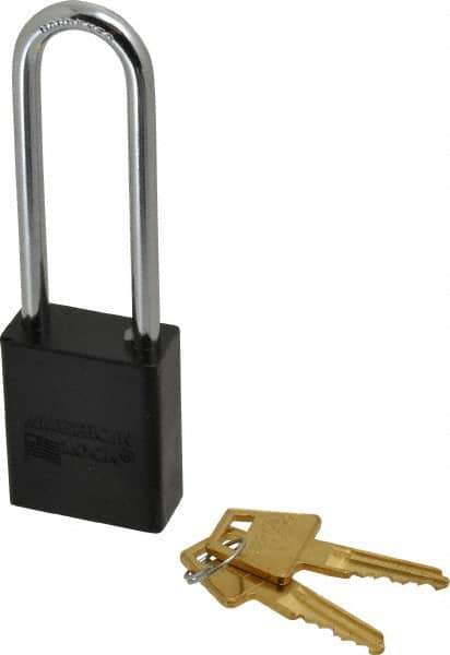 American Lock - Keyed Alike Conductive Lockout Padlock - 3" Shackle Clearance, 1/4" Shackle Diam, 1.8" Body Height x 1-1/2" Body Width, Black, 5 Pins - Exact Tool & Supply