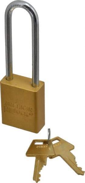 American Lock - Keyed Alike Conductive Lockout Padlock - 3" Shackle Clearance, 1/4" Shackle Diam, 1.8" Body Height x 1-1/2" Body Width, Yellow, 5 Pins - Exact Tool & Supply