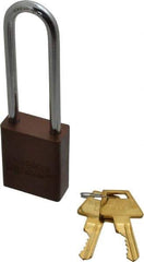 American Lock - Keyed Different Conductive Lockout Padlock - 3" Shackle Clearance, 1/4" Shackle Diam, 1.8" Body Height x 1-1/2" Body Width, Brown, 5 Pins - Exact Tool & Supply