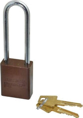 American Lock - Keyed Alike Conductive Lockout Padlock - 3" Shackle Clearance, 1/4" Shackle Diam, 1.8" Body Height x 1-1/2" Body Width, Brown, 5 Pins - Exact Tool & Supply