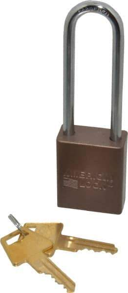 American Lock - Keyed Alike Conductive Lockout Padlock - 3" Shackle Clearance, 1/4" Shackle Diam, 1.8" Body Height x 1-1/2" Body Width, Brown, 5 Pins - Exact Tool & Supply