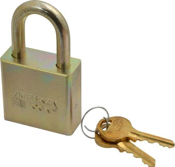 American Lock - 1-1/8" Shackle Clearance, Keyed Different A5200GLN Padlock - 5/16" Shackle Diam, Steel, with 1-3/4" Solid Steel Body w/Zinc Chromate Finish - Exact Tool & Supply