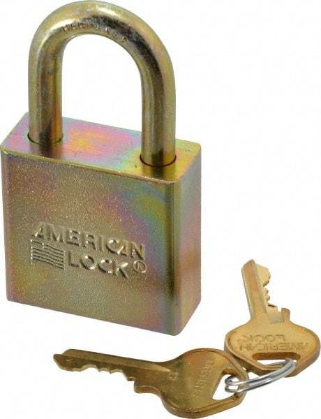 American Lock - 1-1/8" Shackle Clearance, Keyed Alike A5200GLN Padlock - 5/16" Shackle Diam, Steel, with Solid Steel Finish - Exact Tool & Supply