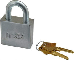 American Lock - 1-1/8" Shackle Clearance, Keyed Different A50 Padlock - 3/8" Shackle Diam, Steel, with Solid Steel Finish - Exact Tool & Supply