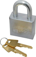 American Lock - 1-1/8" Shackle Clearance, Keyed Alike A50 Padlock - 3/8" Shackle Diam, Steel, with Solid Steel Finish - Exact Tool & Supply