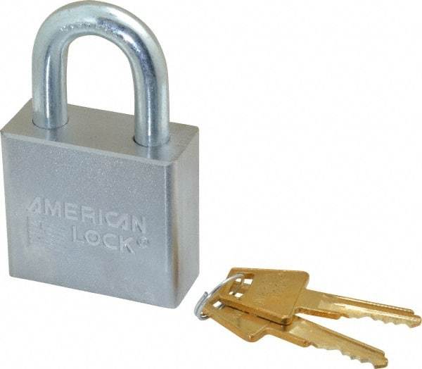 American Lock - 1-1/8" Shackle Clearance, Keyed Alike A50 Padlock - 3/8" Shackle Diam, Steel, with Solid Steel Finish - Exact Tool & Supply