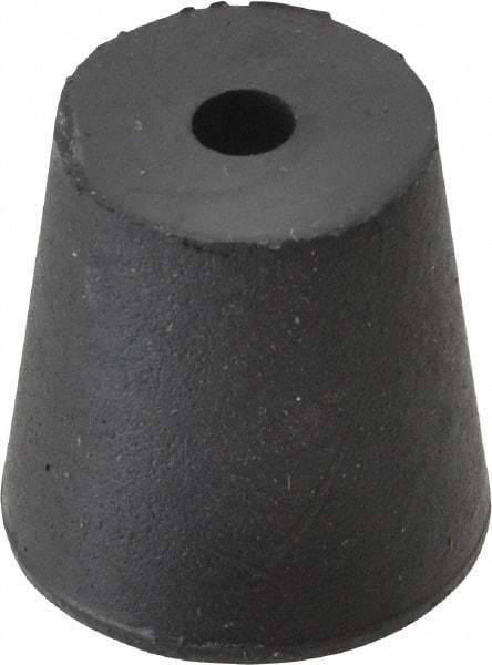 Made in USA - #3, 45/64 Small to 15/16 Large End Diam, Tapered Rubber Stopper with Hole - 38 to 48 Shore A Durometer, 13/64" Hole Diam - Exact Tool & Supply