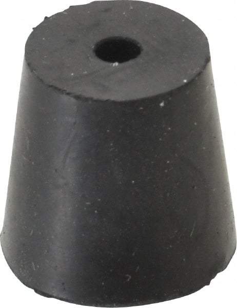 Made in USA - #4, 25/32 Small to 1-1/64 Large End Diam, Tapered Rubber Stopper with Hole - 38 to 48 Shore A Durometer, 13/64" Hole Diam - Exact Tool & Supply