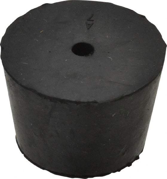 Made in USA - #7, 1-3/16 Small to 1-29/64 Large End Diam, Tapered Rubber Stopper with Hole - 38 to 48 Shore A Durometer, 13/64" Hole Diam - Exact Tool & Supply