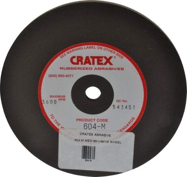 Cratex - 6" Diam x 1/2" Hole x 1/4" Thick, Surface Grinding Wheel - Silicon Carbide, Medium Grade, 3,600 Max RPM, Rubber Bond, No Recess - Exact Tool & Supply