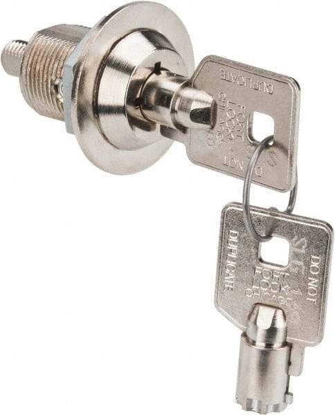 Made in USA - 7/8" Max Thickness, High Security Tubular Keyed Latch - Polished Nickel Coated - Exact Tool & Supply