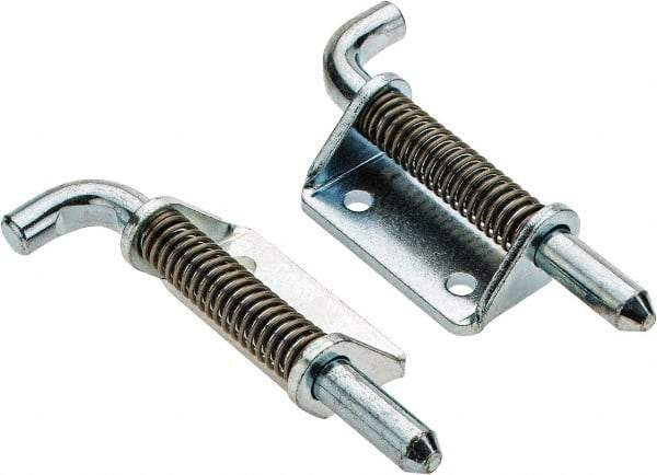 Made in USA - 1-1/4" Wide x 3/16" Thick, Spring Loaded Latch Hinge - Steel, Zinc Plated Finish - Exact Tool & Supply