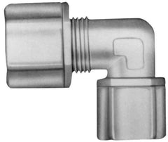Made in USA - 3/8" Tube OD, Kynar Plastic Compression Tube Female Elbow - 1/4 NPT Pipe, 275°F Max, Plastic Grip - Exact Tool & Supply