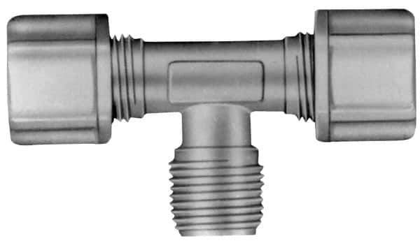 Made in USA - 1/4" Tube OD, Polypropylene Plastic Compression Tube Male Branch Tee - 1/4 NPT Pipe, 215°F Max, Plastic Grip - Exact Tool & Supply