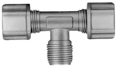 Made in USA - 1/4" Tube OD, Polypropylene Plastic Compression Tube Male Branch Tee - 1/4 NPT Pipe, 215°F Max, Plastic Grip - Exact Tool & Supply