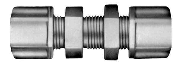 Made in USA - 1/4" Tube OD, Acetal/Celcon Plastic Compression Tube Bulkhead Union - 220°F Max, Plastic Grip - Exact Tool & Supply
