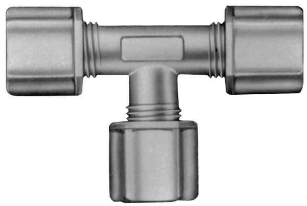 Made in USA - 5/16" Tube OD, Acetal/Celcon Plastic Compression Tube Union Tee - 220°F Max, Plastic Grip - Exact Tool & Supply