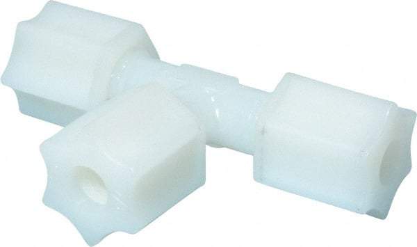 Made in USA - 1/4" Tube OD, Nylon Plastic Compression Tube Union Tee - 220°F Max, Plastic Grip - Exact Tool & Supply