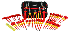 48 Piece - Insulated Tool Set with Pliers; Cutters; Nut Drivers; Screwdrivers; T Handles; Knife & Ruler in Tool Box - Exact Tool & Supply
