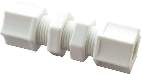 Made in USA - 3/8" Tube OD, Polypropylene Plastic Compression Tube Bulkhead Union - 215°F Max, Plastic Grip - Exact Tool & Supply