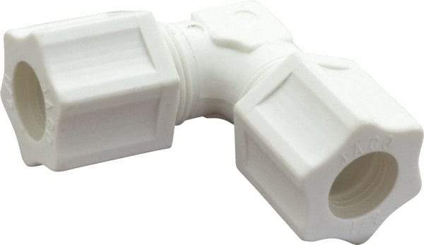 Made in USA - 1/2" Tube OD, Polypropylene Plastic Compression Tube Union Elbow - 215°F Max, Plastic Grip - Exact Tool & Supply