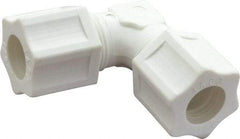 Made in USA - 1/2" Tube OD, Polypropylene Plastic Compression Tube Union Elbow - 215°F Max, Plastic Grip - Exact Tool & Supply
