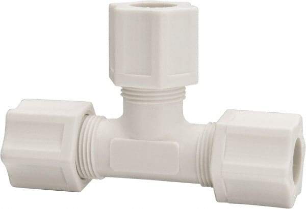 Made in USA - 1/2" Tube OD, Polypropylene Plastic Compression Tube Union Tee - 215°F Max, Plastic Grip - Exact Tool & Supply