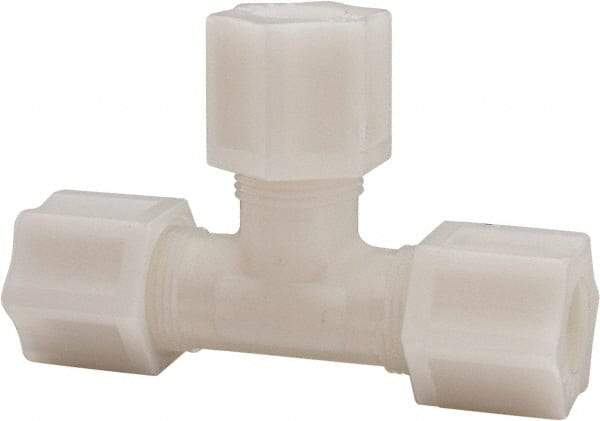 Made in USA - 1/2" Tube OD, Acetal/Celcon Plastic Compression Tube Union Tee - 220°F Max, Plastic Grip - Exact Tool & Supply