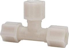 Made in USA - 1/2" Tube OD, Acetal/Celcon Plastic Compression Tube Union Tee - 220°F Max, Plastic Grip - Exact Tool & Supply